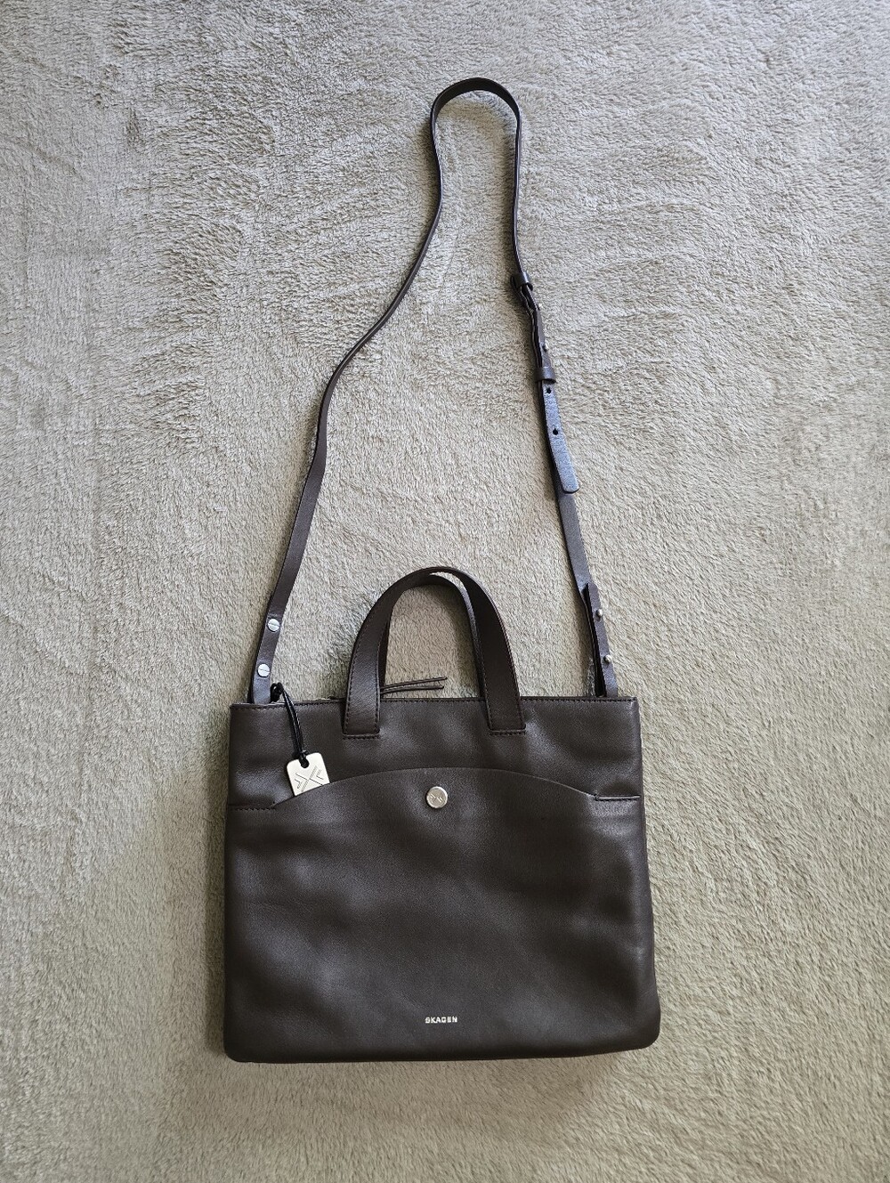 Skagen Chocolate Brown Leather Crossbody Satchel